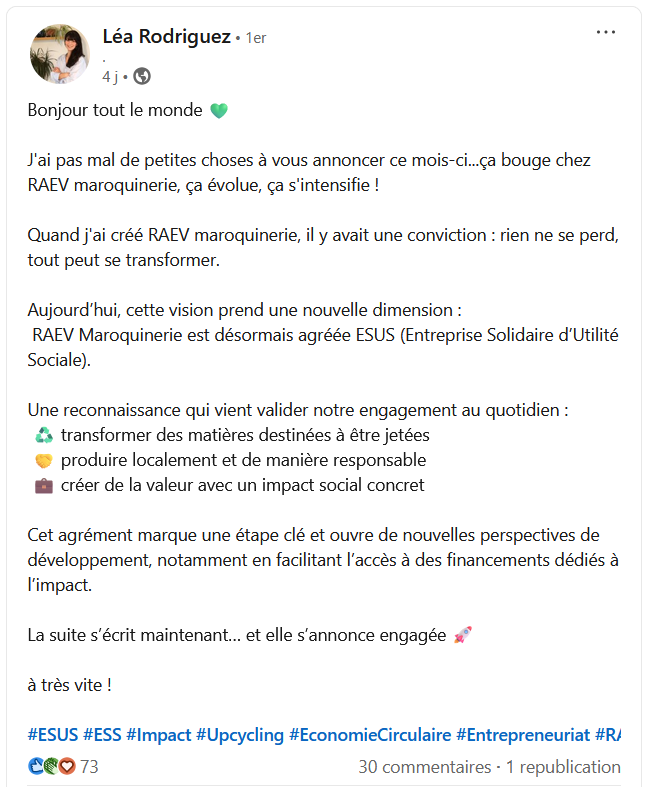 Capture d’écran d’une publication conçue pour les réseaux sociaux - Raev atelier